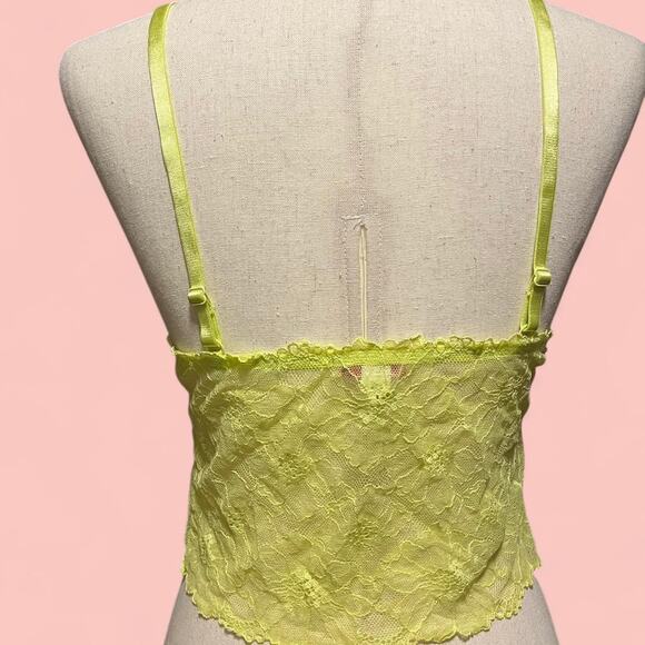 "Fleur't With Me" Neon Yellow Lace Bralette crop top Size L - Picture 2 of 4